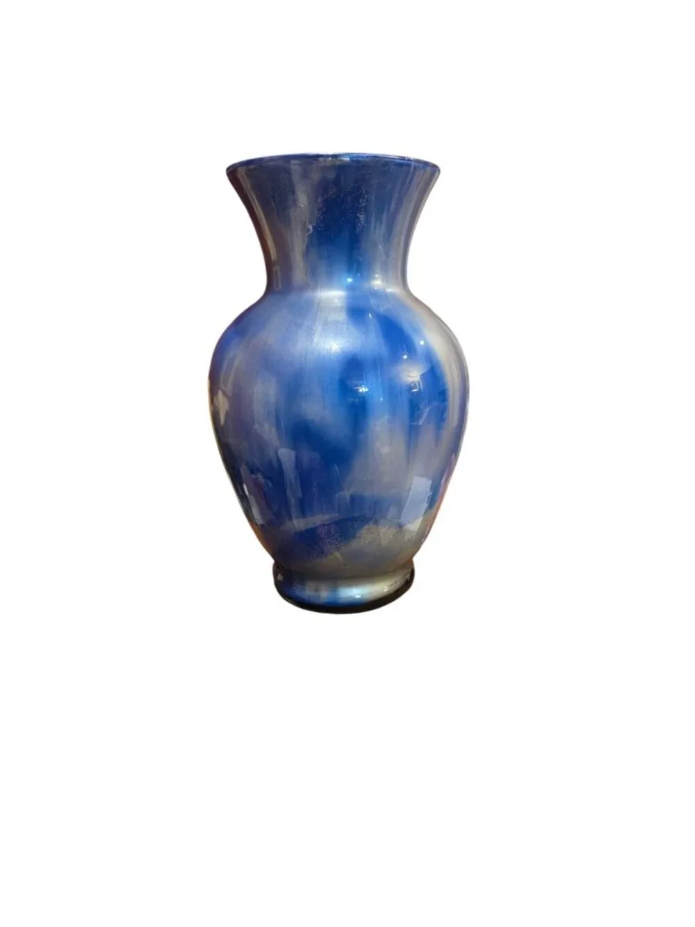 Fluid Art Acrylic Pour Glass Vase • Blue and Silver • Abstract Home Decor • OOAK
